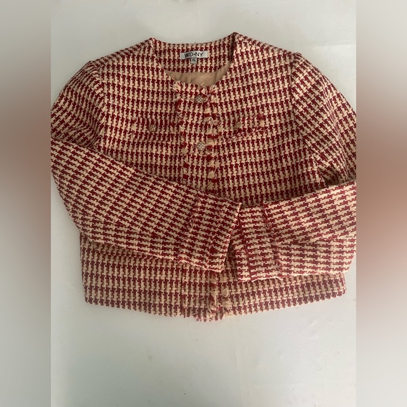 💎🤍🌷Stylish Red and White Houndstooth Jacket - Picture 10 of 14